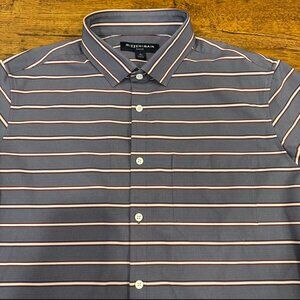 Mizzen Main Leeward Gray Striped‎ Preformance Short Sleeve Button Up Shirt Men L